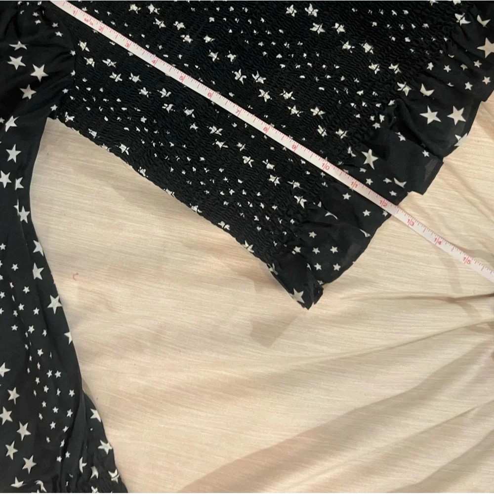 LoveShackFancy Russell Silk Black & White Star Top, NEW